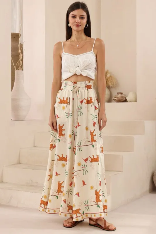 Charli Pants -  Paper Bag High Waisted Wide Leg Pants in Zahra Print sold by Salty Crush