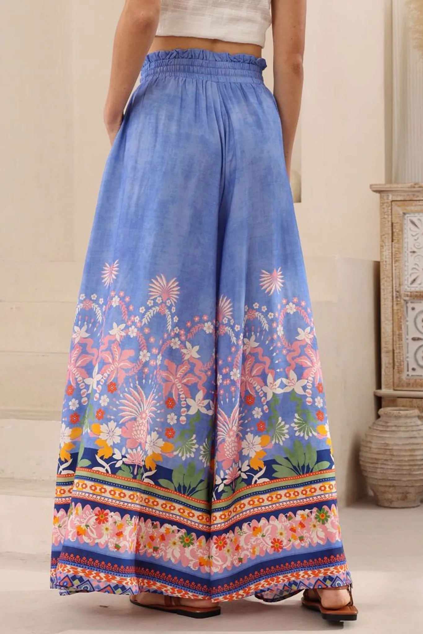 Charli Pants -  Paper Bag High Waisted Wide Leg Pants in Clara Print sold by Salty Crush product image thumbnail 5