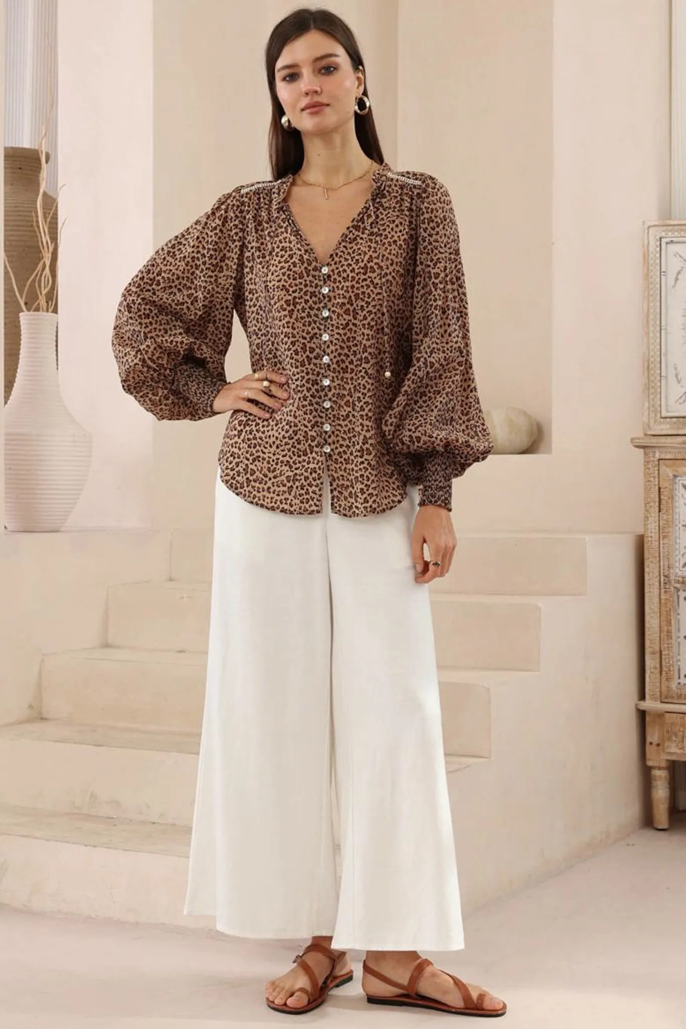 Violet Blouse - Frill Collar Button Down Balloon Sleeve Blouse In Wyatt Print sold by Salty Crush product image thumbnail 2