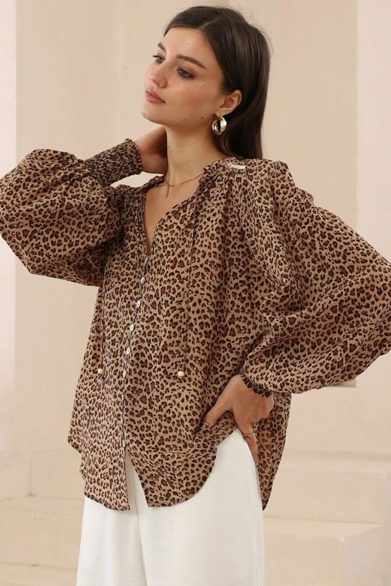 Violet Blouse - Frill Collar Button Down Balloon Sleeve Blouse In Wyatt Print sold by Salty Crush product image thumbnail 5