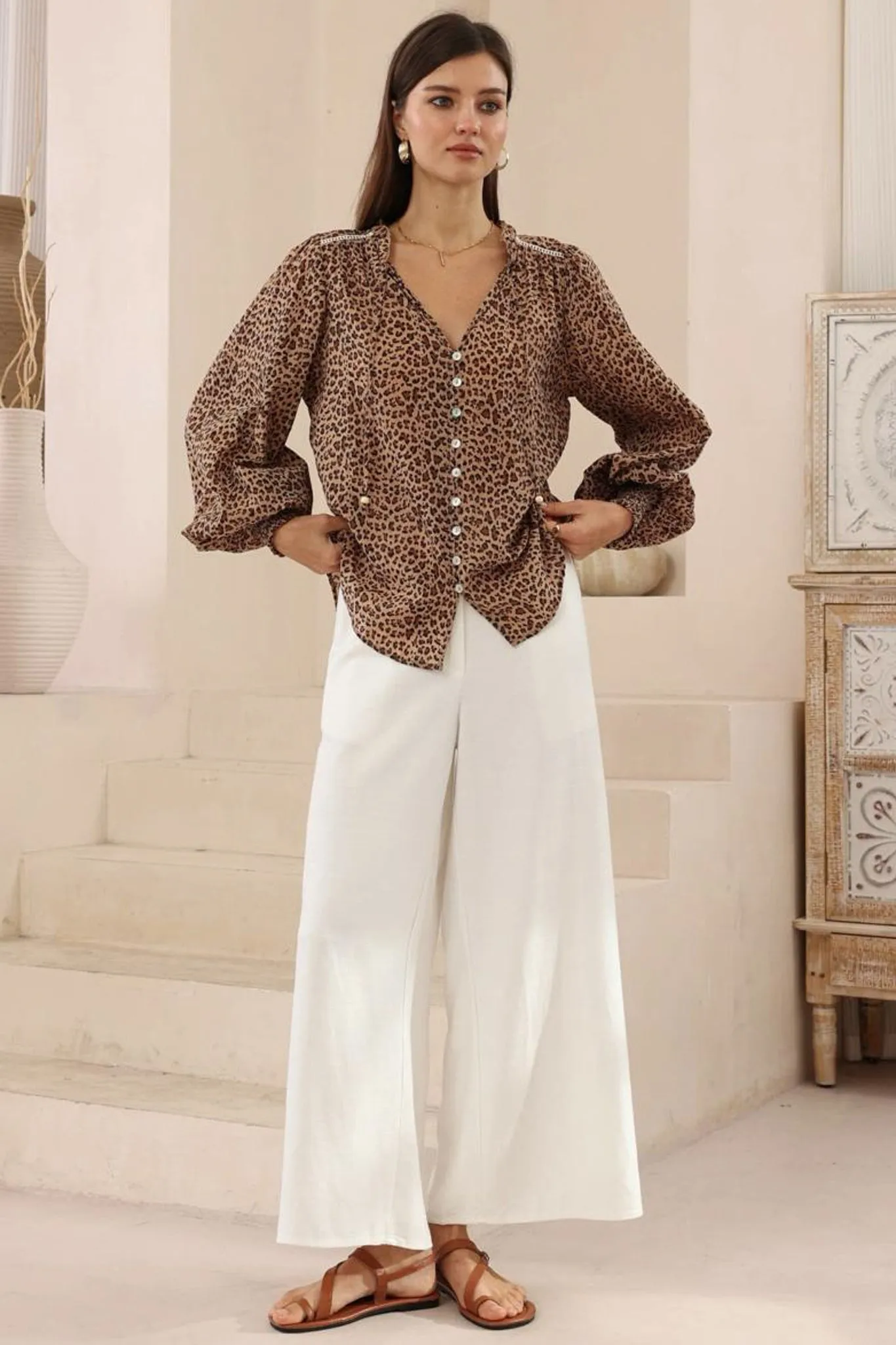 Violet Blouse - Frill Collar Button Down Balloon Sleeve Blouse In Wyatt Print sold by Salty Crush product image thumbnail 4