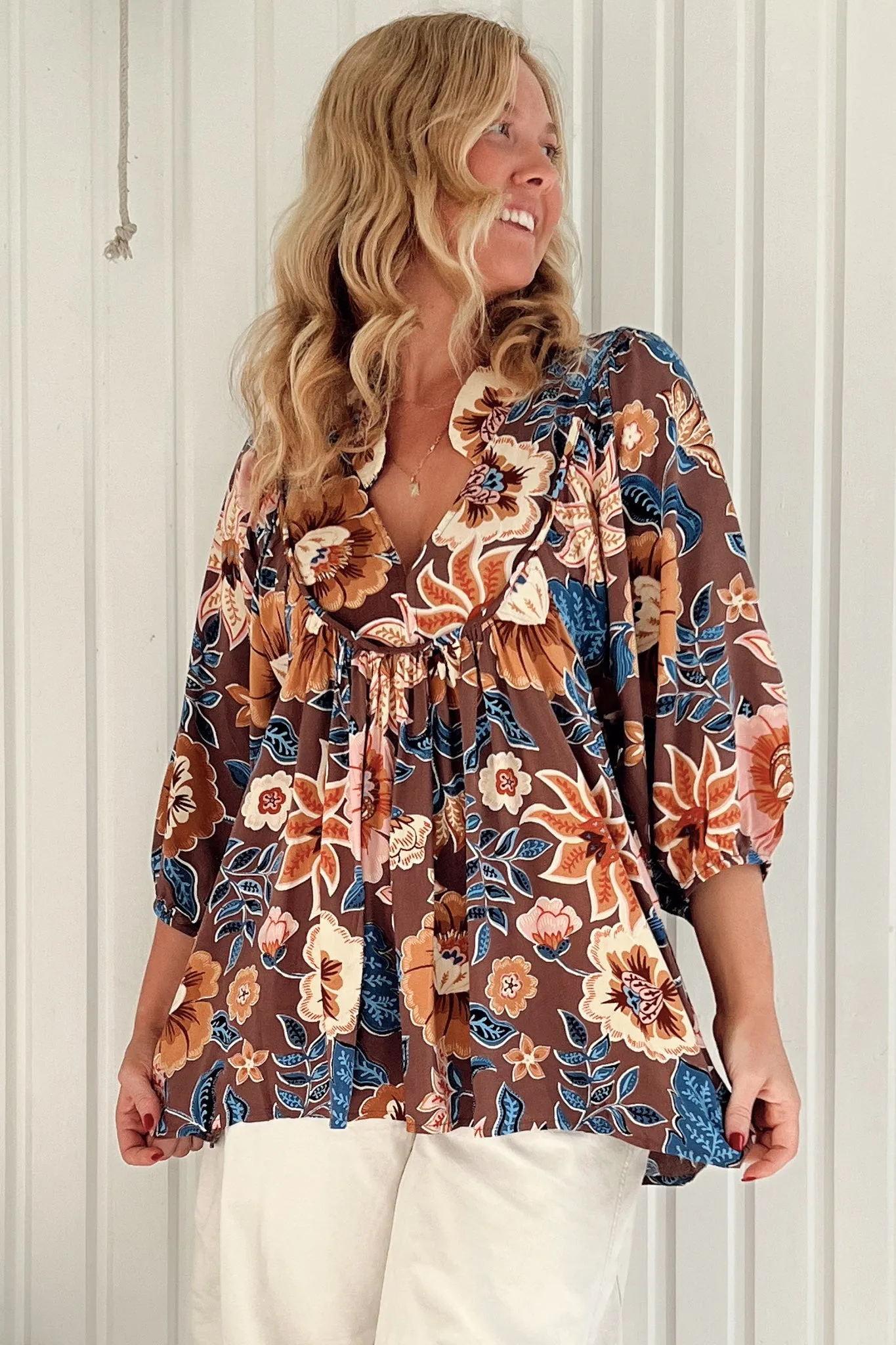 Boheme Blouse - Thick Collar Smock Blouse in Tierra Print sold by Salty Crush product image thumbnail 4