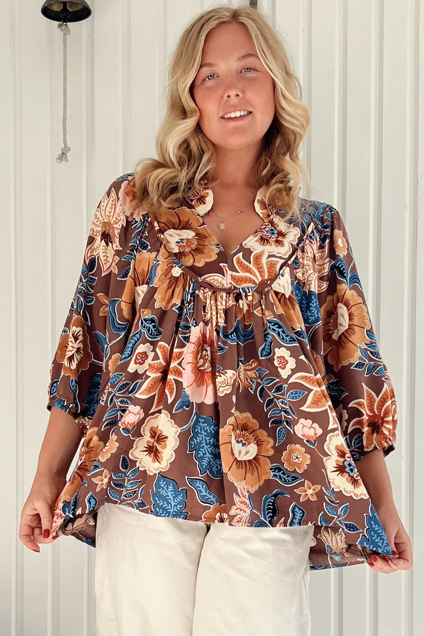 Boheme Blouse - Thick Collar Smock Blouse in Tierra Print sold by Salty Crush product image thumbnail 2