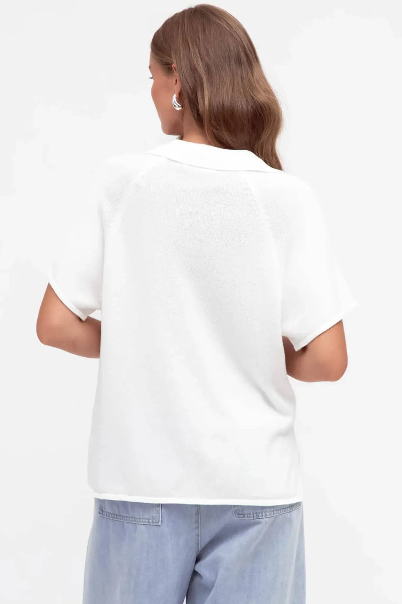 Hayes Knit Top - Relaxed Collared V Neck Knit Top in White sold by Salty Crush product image thumbnail 4