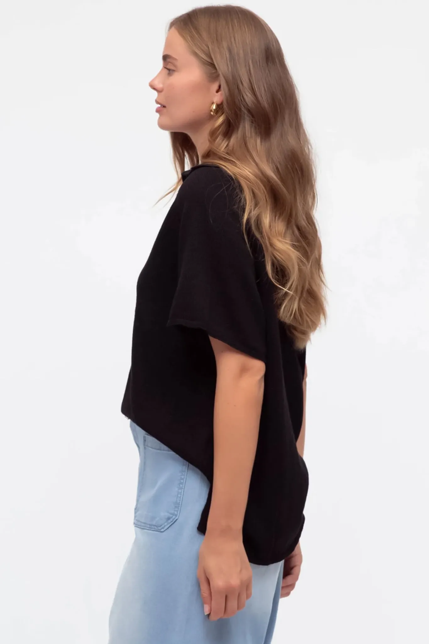 Hayes Knit Top - Relaxed Collared V Neck Knit Top in Black sold by Salty Crush product image thumbnail 2