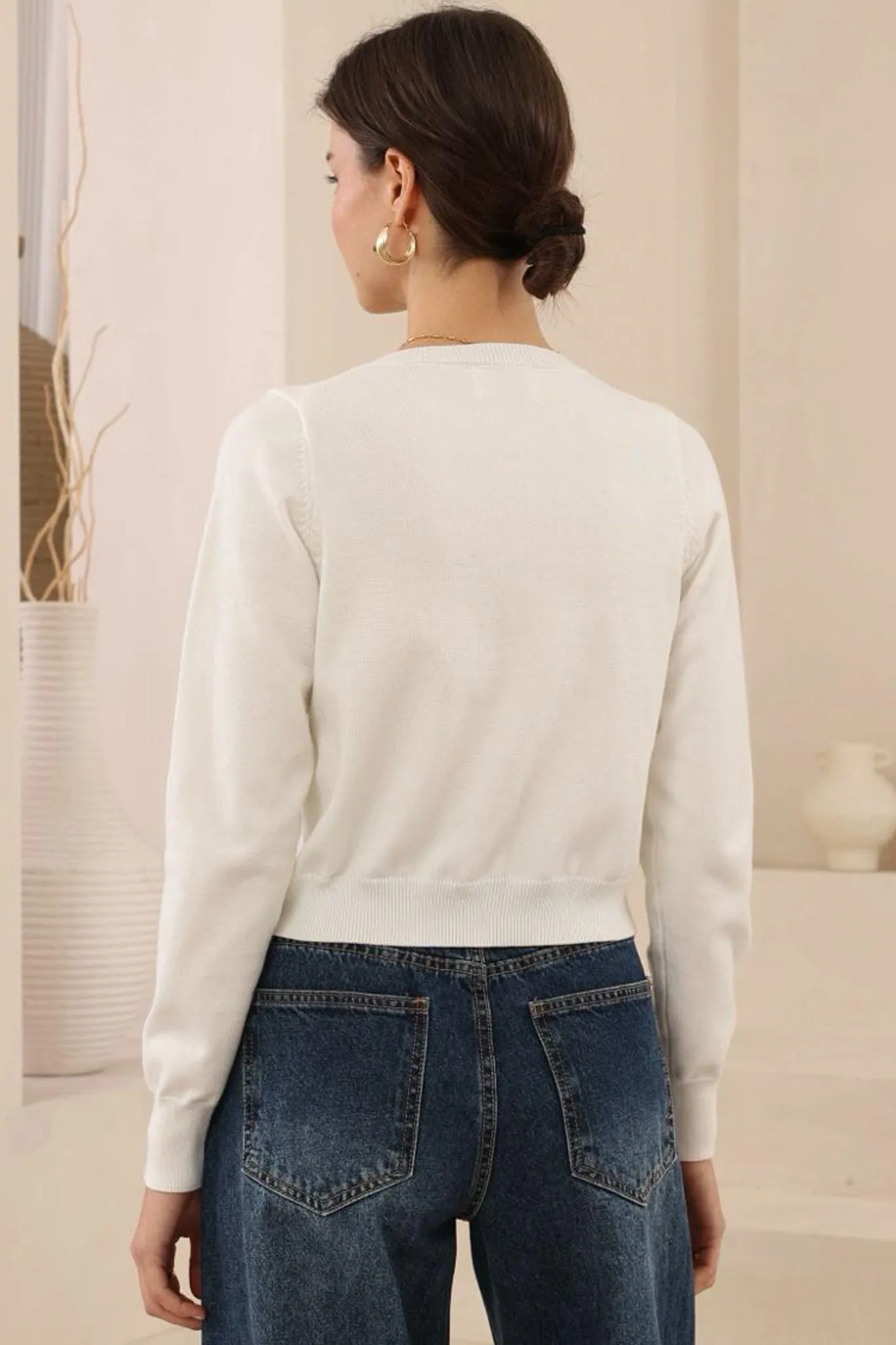 Maggie Cardigan - Button Front Crew Neck Crop Cardigan in White sold by Salty Crush product image thumbnail 4