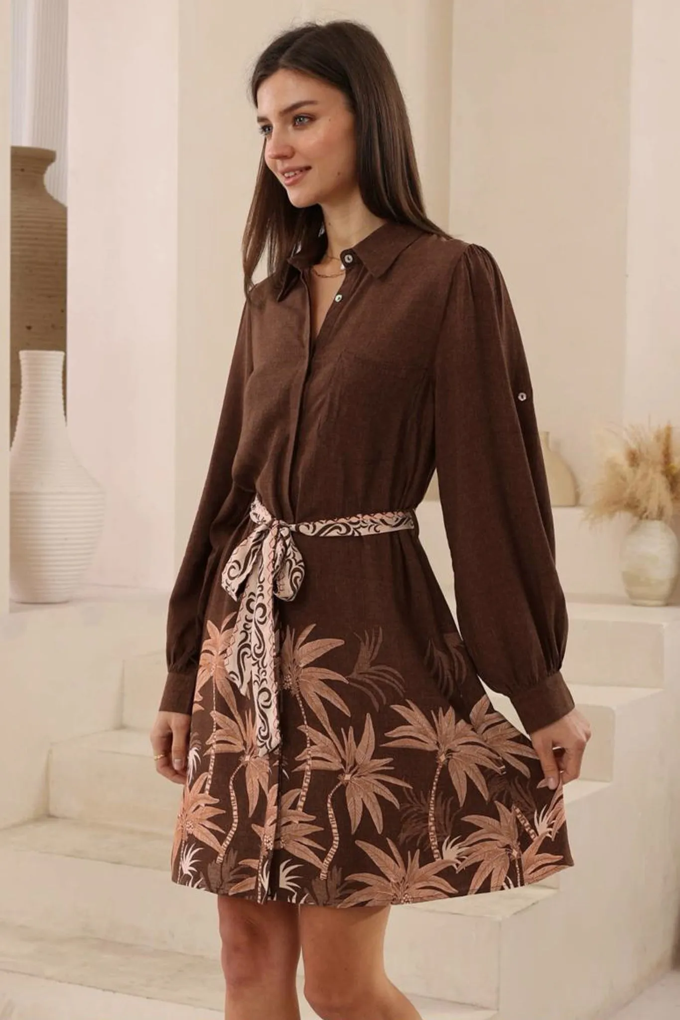 Ruby Mini Dress - Collared Shirt Balloon Sleeve Dress with Matching Belt in Heidi Print sold by Salty Crush product image thumbnail 4