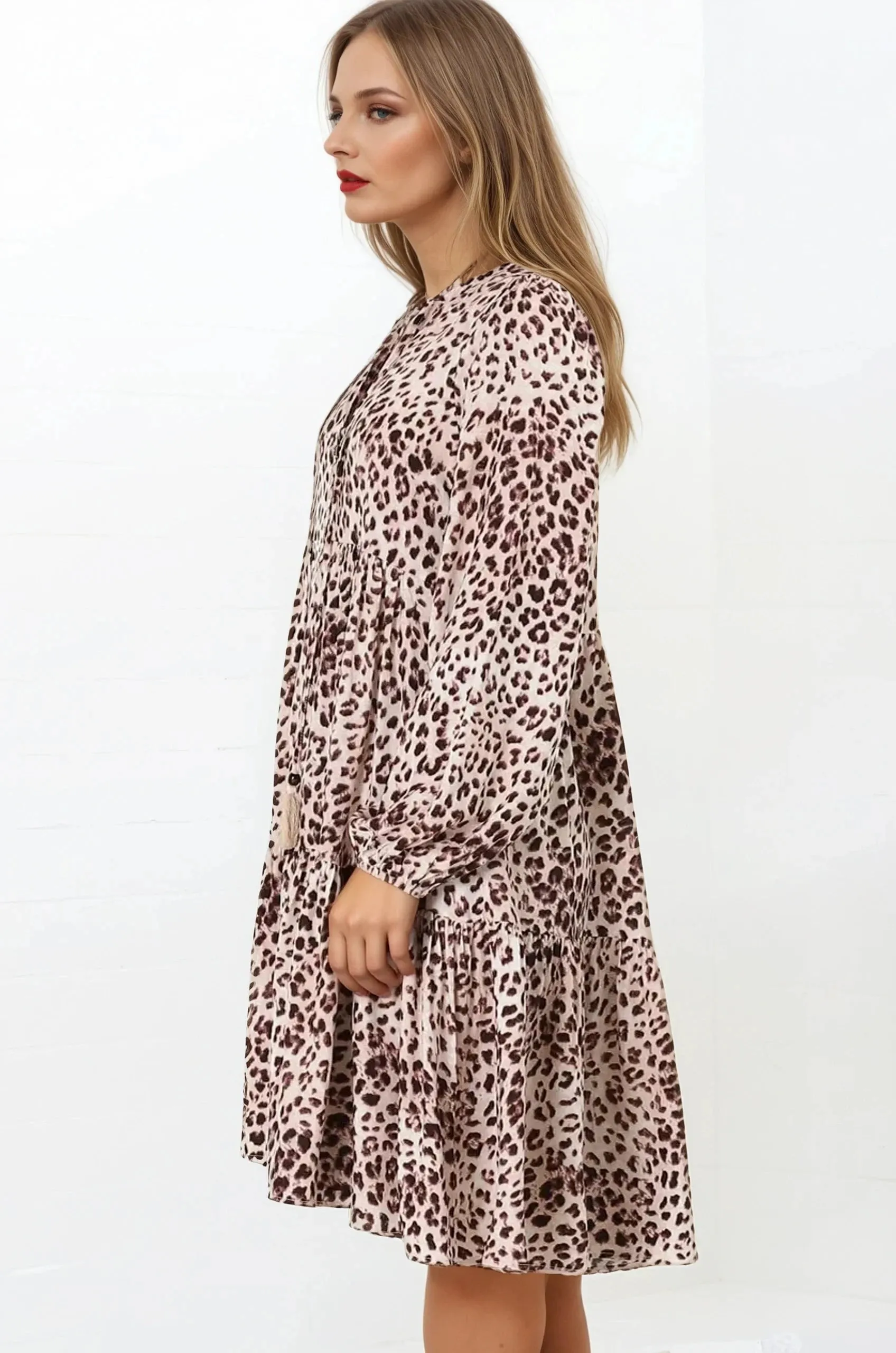 Taylor Mini Dress - Mandarin Collar Balloon Sleeve Smock Dress in Tatum Print sold by Salty Crush product image thumbnail 5