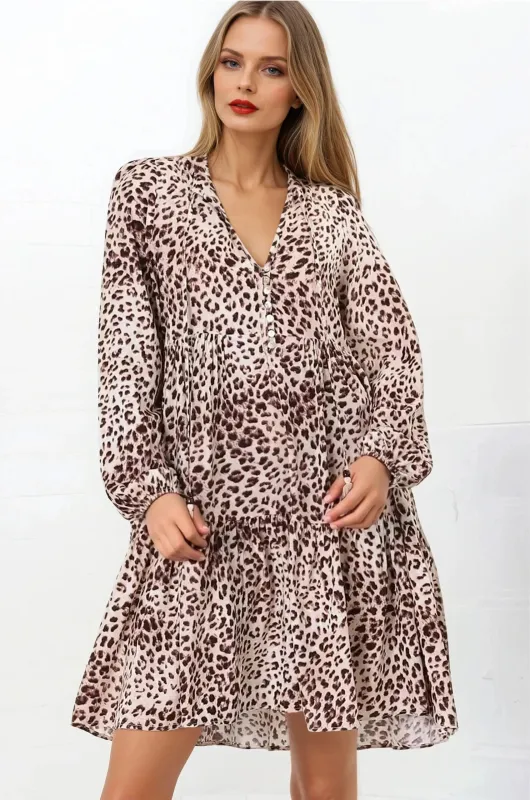 Taylor Mini Dress - Mandarin Collar Balloon Sleeve Smock Dress in Tatum Print sold by Salty Crush