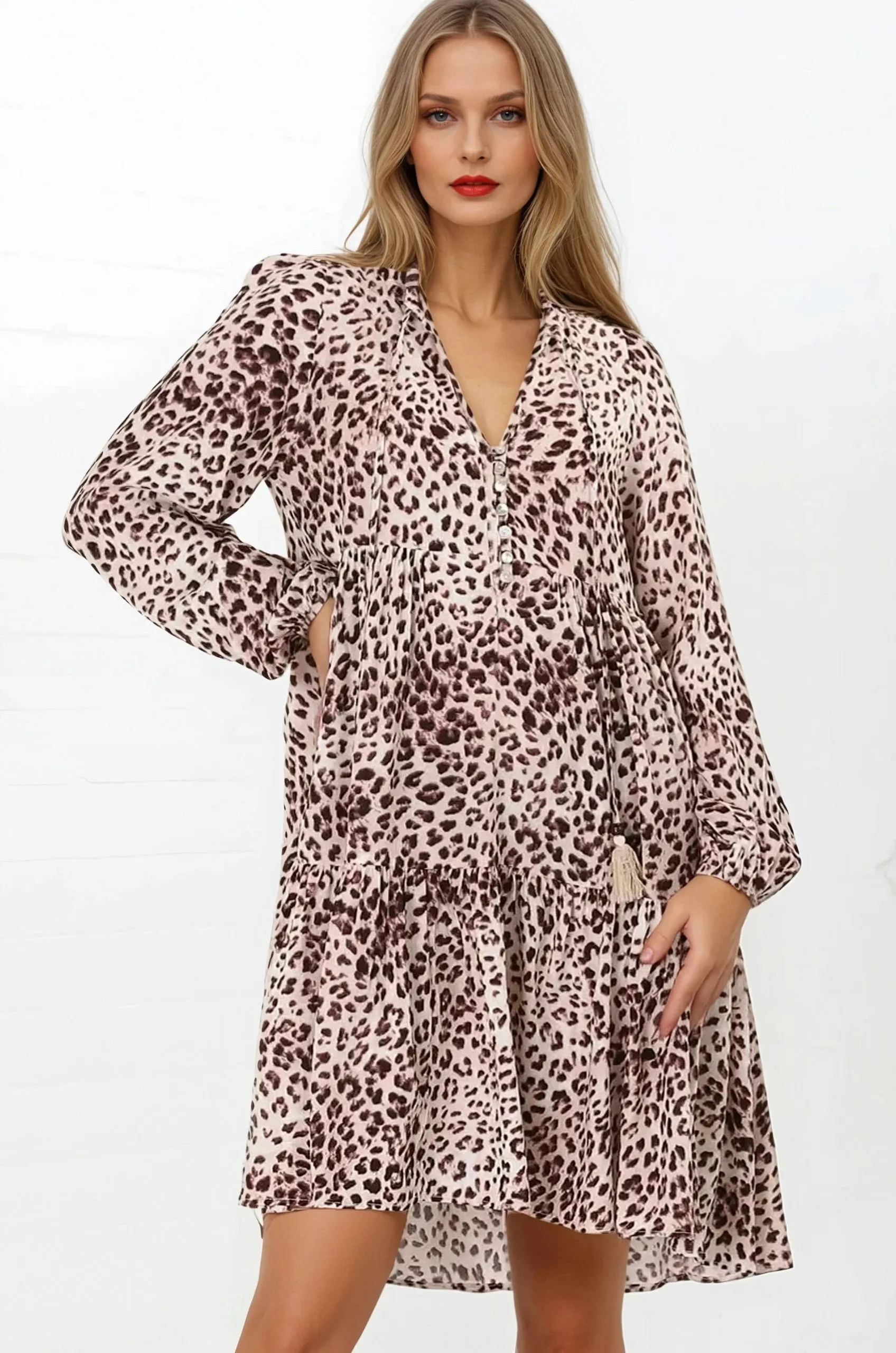 Taylor Mini Dress - Mandarin Collar Balloon Sleeve Smock Dress in Tatum Print sold by Salty Crush product image thumbnail 3