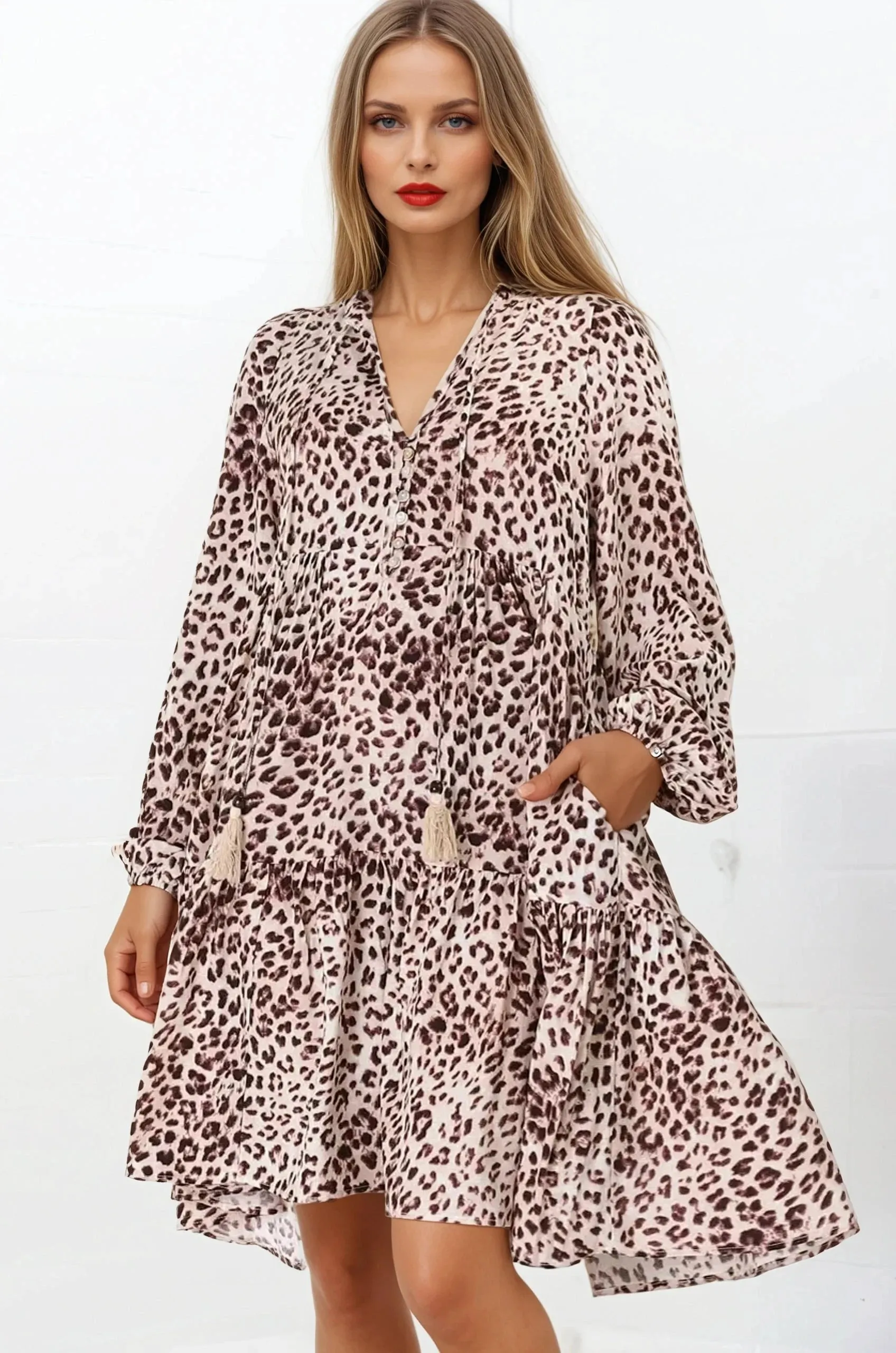 Taylor Mini Dress - Mandarin Collar Balloon Sleeve Smock Dress in Tatum Print sold by Salty Crush product image thumbnail 4