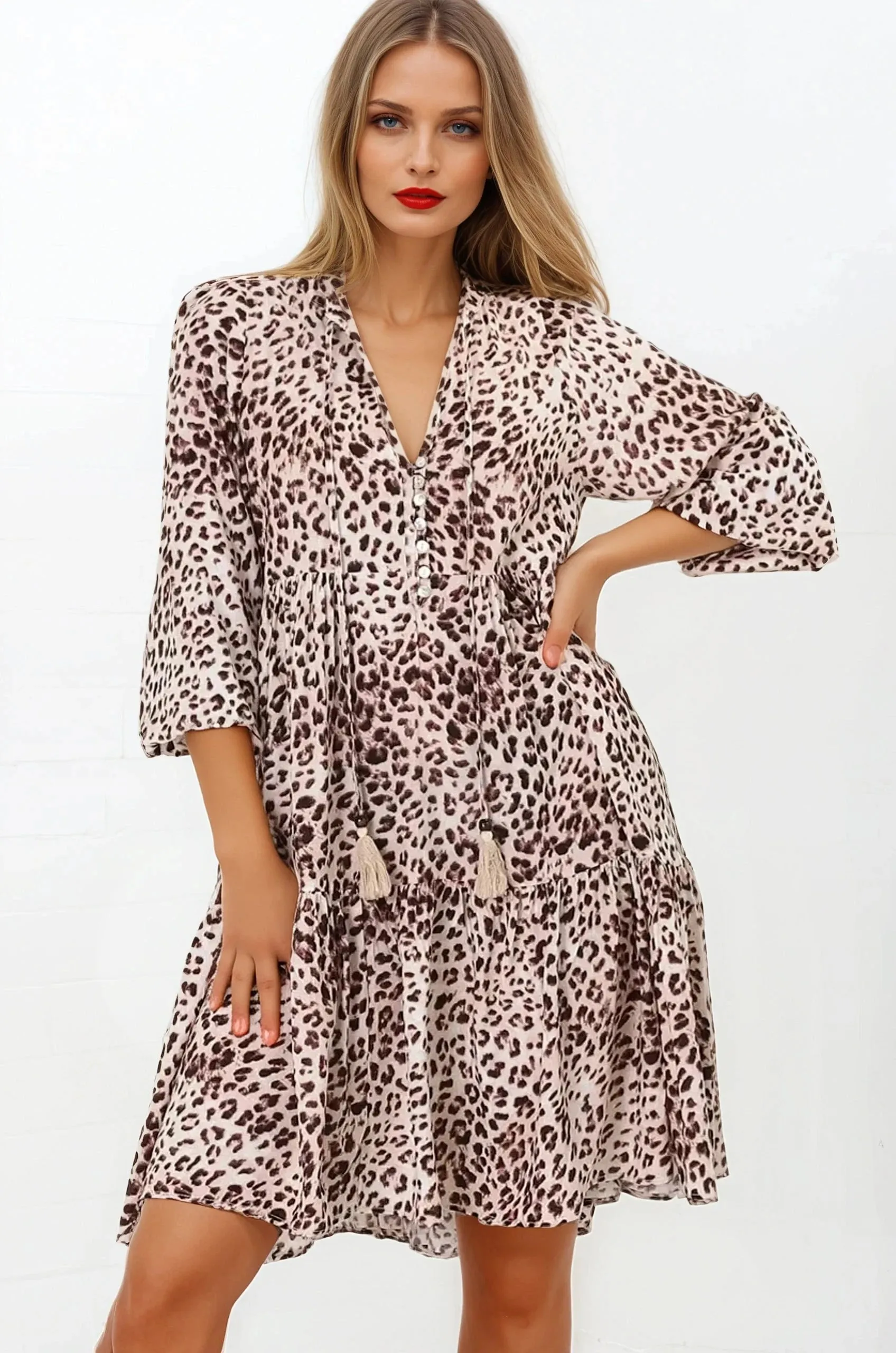 Taylor Mini Dress - Mandarin Collar Balloon Sleeve Smock Dress in Tatum Print sold by Salty Crush product image thumbnail 2