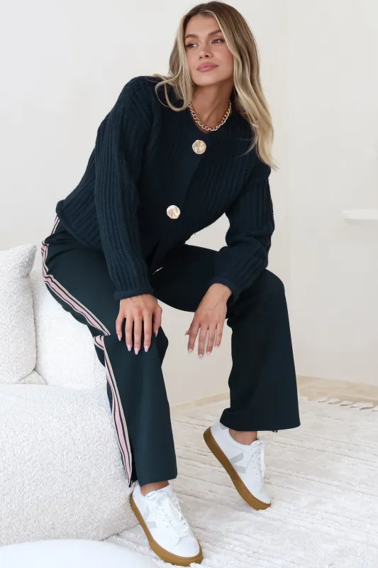 Beckham Pants -  High Waisted Sports Stripe Pants in Navy sold by Salty Crush