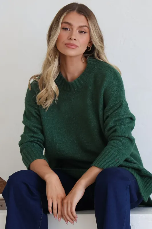 Sammy Jumper - Crew Neck Ribbed Shark Bite Hemline Jumper in Green sold by Salty Crush