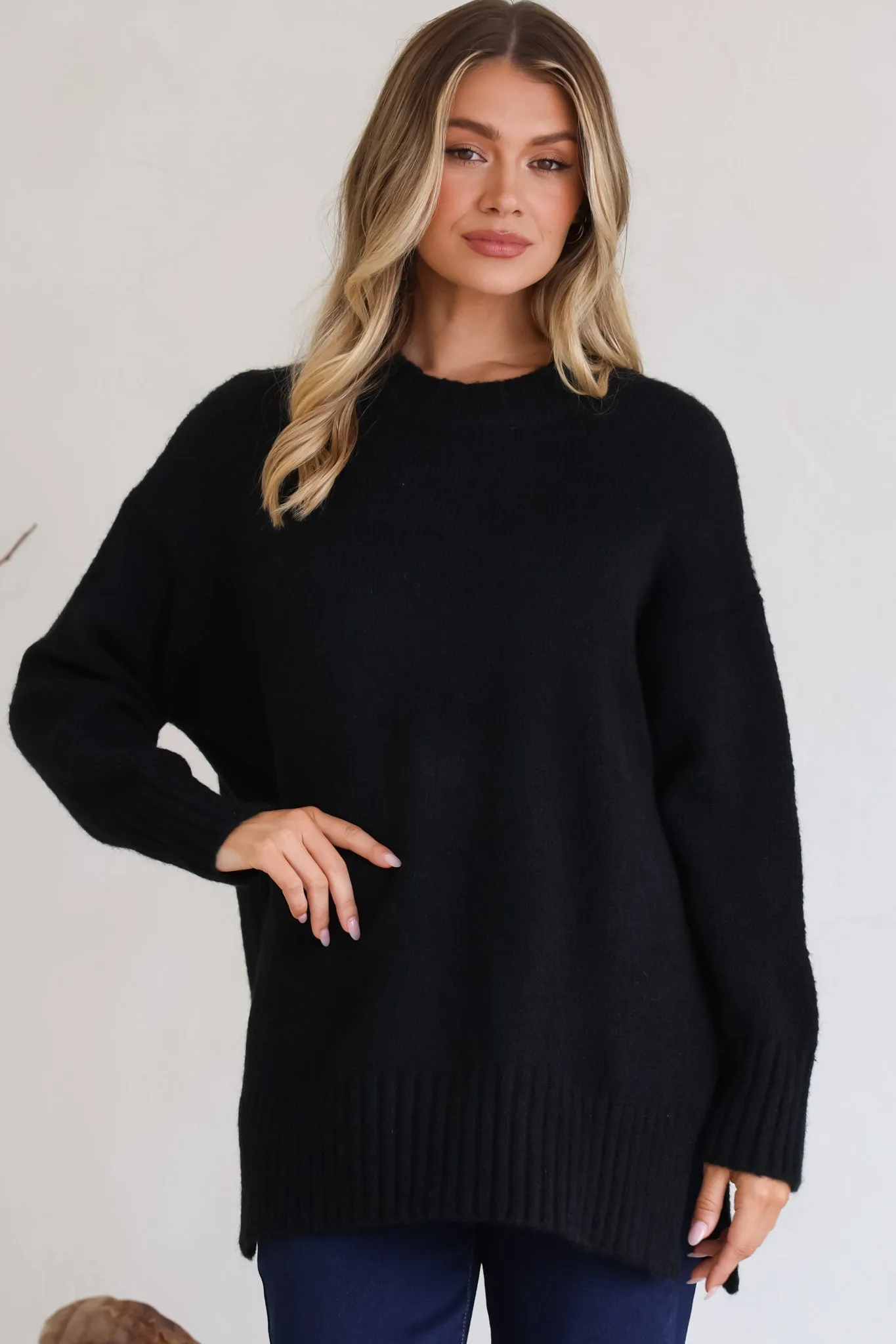 Sammy Jumper - Crew Neck Ribbed Shark Bite Hemline Jumper in Black sold by Salty Crush product image thumbnail 5