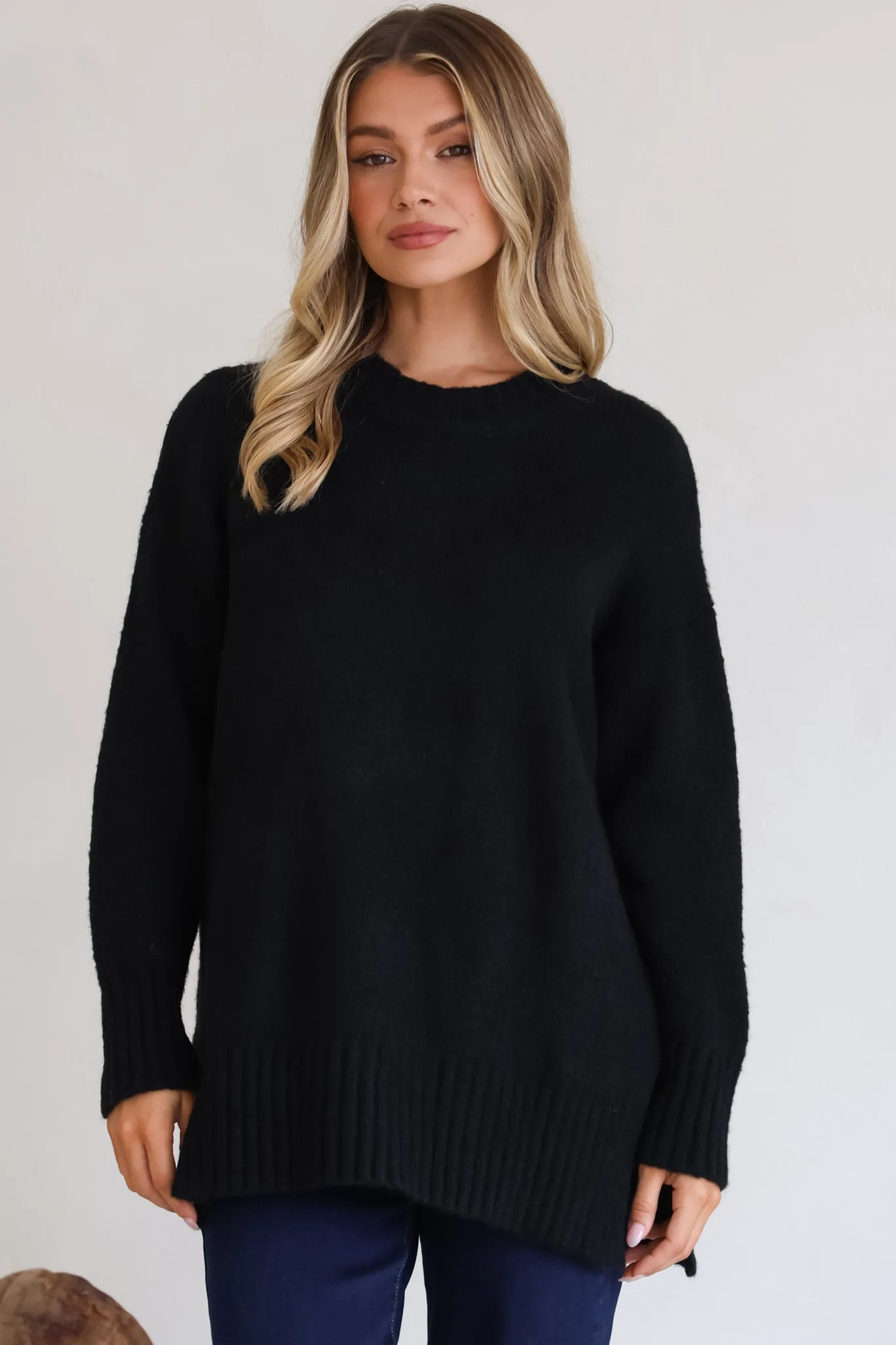 Sammy Jumper - Crew Neck Ribbed Shark Bite Hemline Jumper in Black sold by Salty Crush product image thumbnail 3