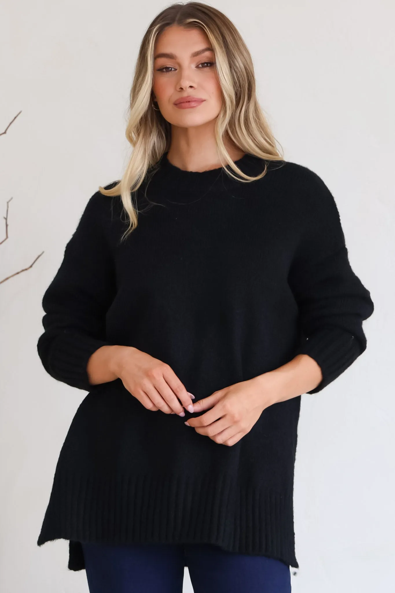 Sammy Jumper - Crew Neck Ribbed Shark Bite Hemline Jumper in Black sold by Salty Crush product image thumbnail 4