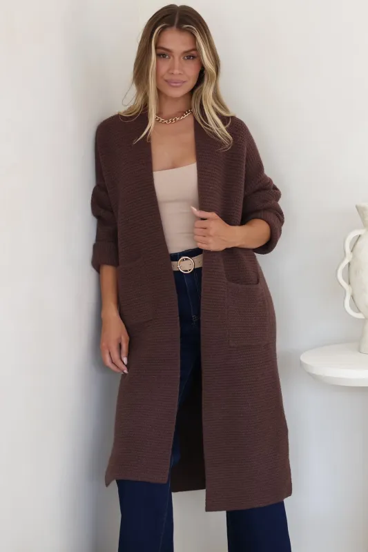 Levi Cardigan - Open Front Long Knit Cardigan with Pockets in Coffee sold by Salty Crush
