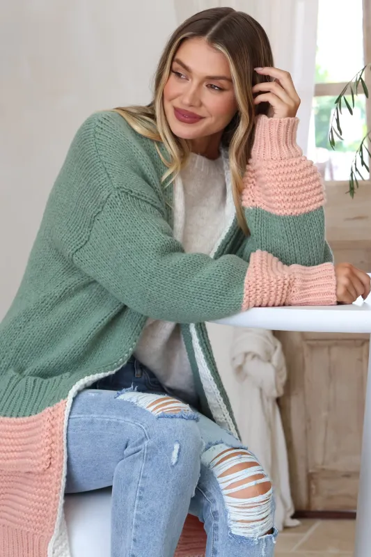 Bessie Cardigan - Color Block Open Knit in Melon sold by Salty Crush