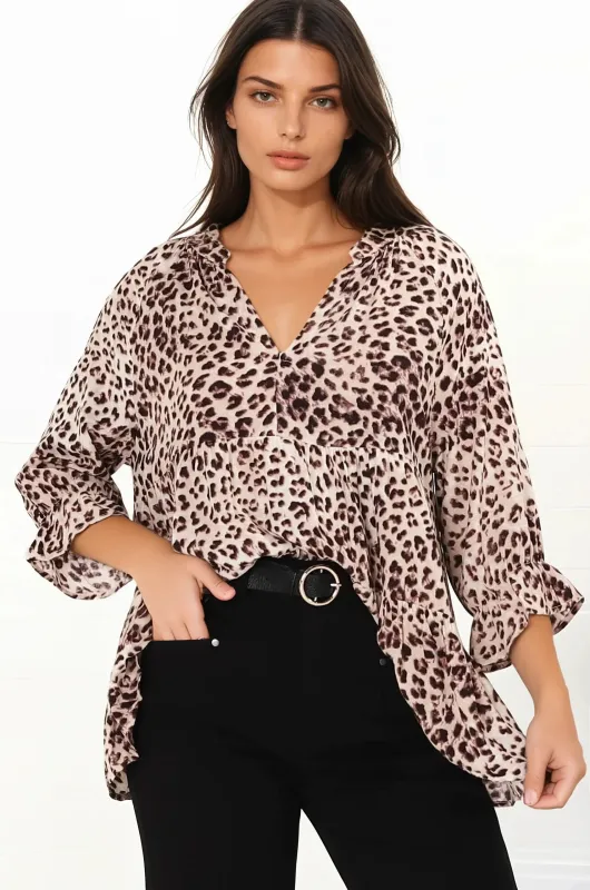 Greta Top - Mandarin Collar Smock Top in Tatum Print sold by Salty Crush