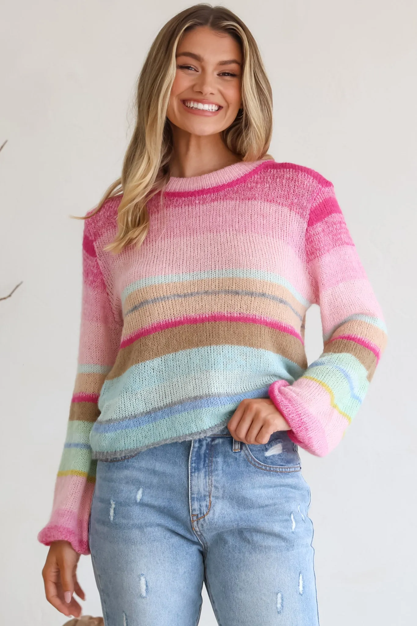 Janice Jumper - Crew Neck Striped Jumper in Fuchsia sold by Salty Crush product image thumbnail 3