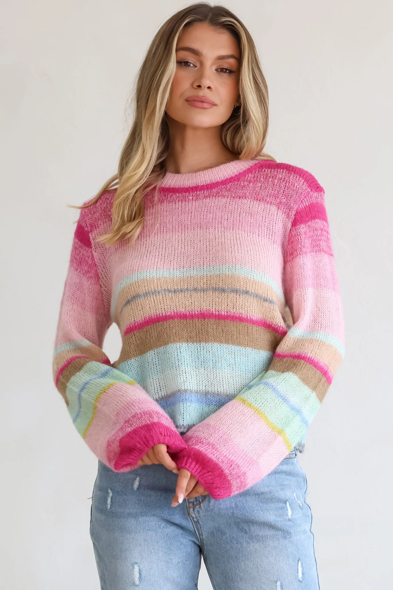 Janice Jumper - Crew Neck Striped Jumper in Fuchsia sold by Salty Crush product image thumbnail 5