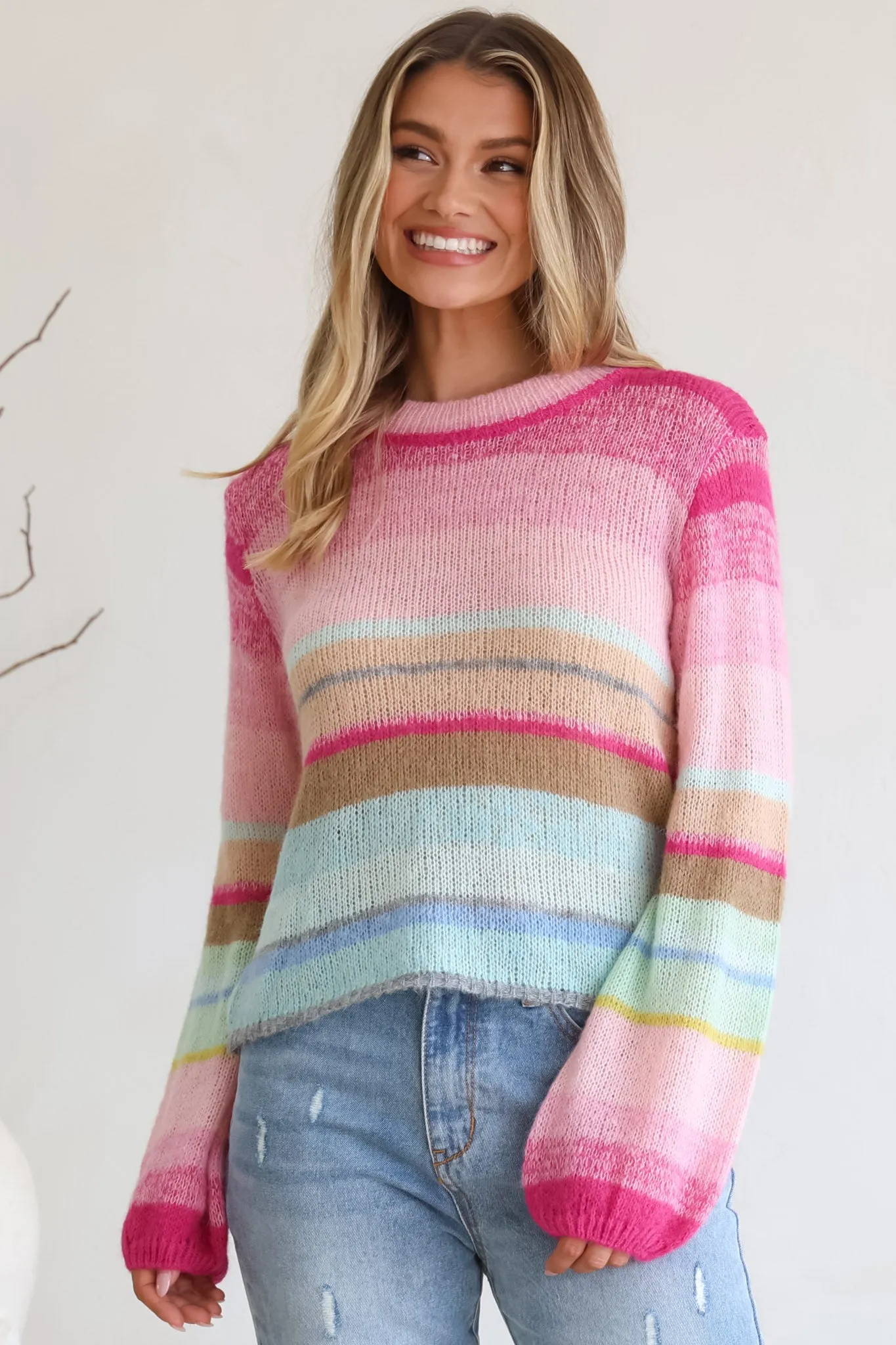 Janice Jumper - Crew Neck Striped Jumper in Fuchsia sold by Salty Crush product image thumbnail 2