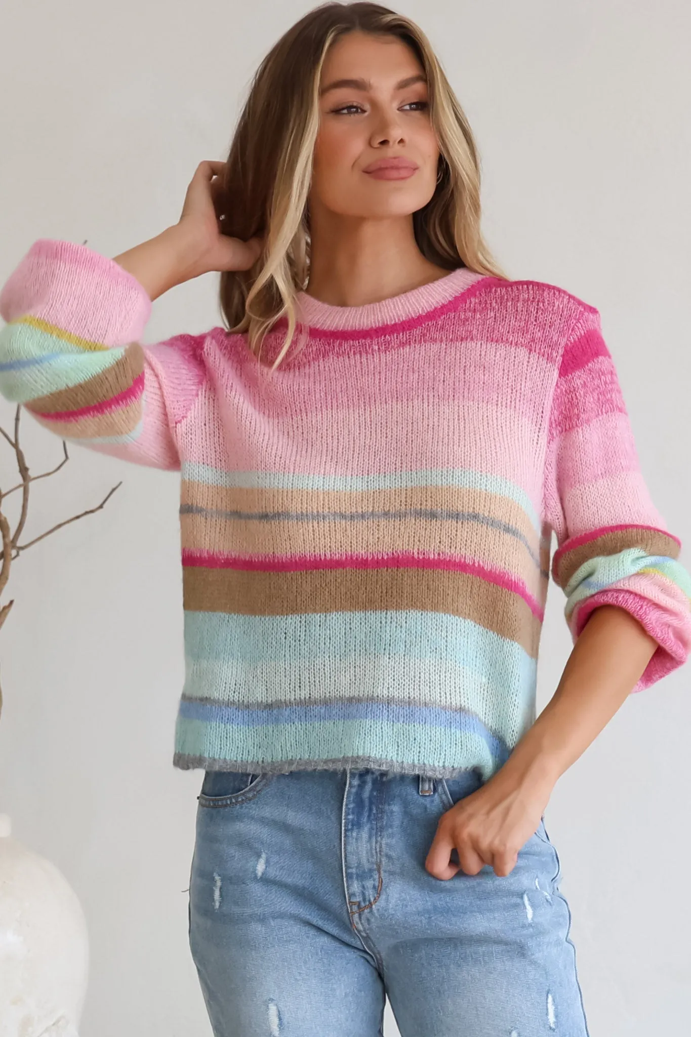 Janice Jumper - Crew Neck Striped Jumper in Fuchsia sold by Salty Crush product image thumbnail 4
