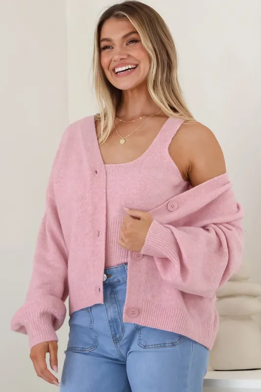 Indie Cardigan Set - Knit Top and Button Down Cardigan Set in Pink sold by Salty Crush