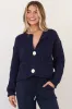 Clara Cardigan - Cable Knit Chunky Gold Buttoned Cardigan in Navy sold by Salty Crush