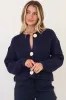 Clara Cardigan - Cable Knit Chunky Gold Buttoned Cardigan in Navy sold by Salty Crush
