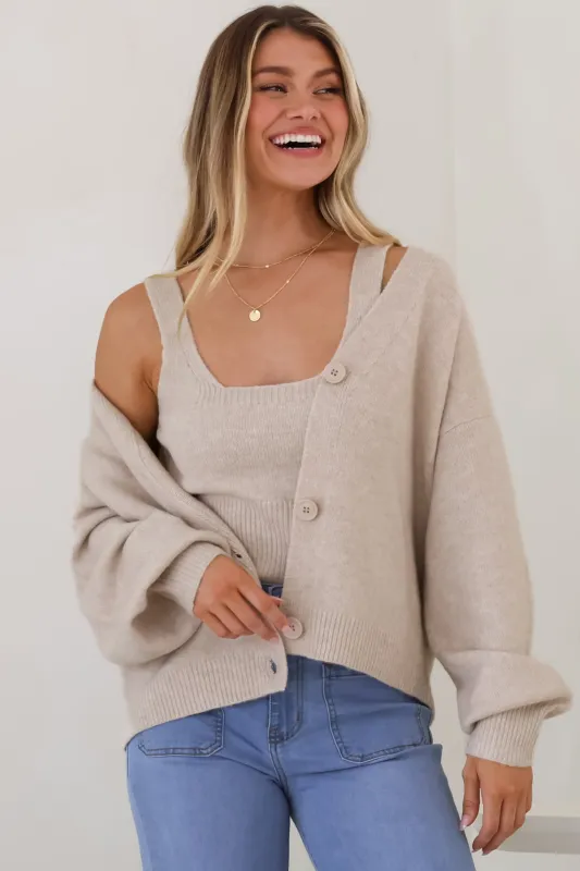 Indie Cardigan Set - Knit Top and Button Down Cardigan Set in Beige sold by Salty Crush