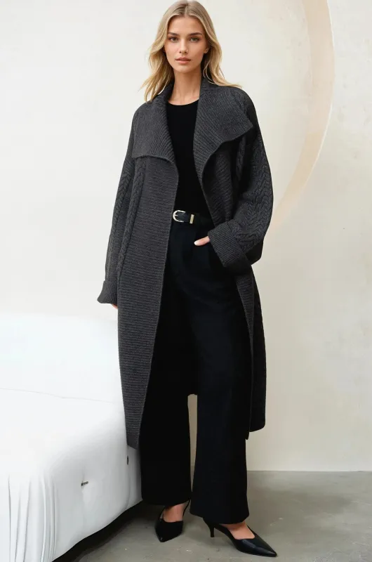 Campbell Cardigan - Long Oversized Cable Knit Cardigan with Pockets in Charcoal sold by Salty Crush