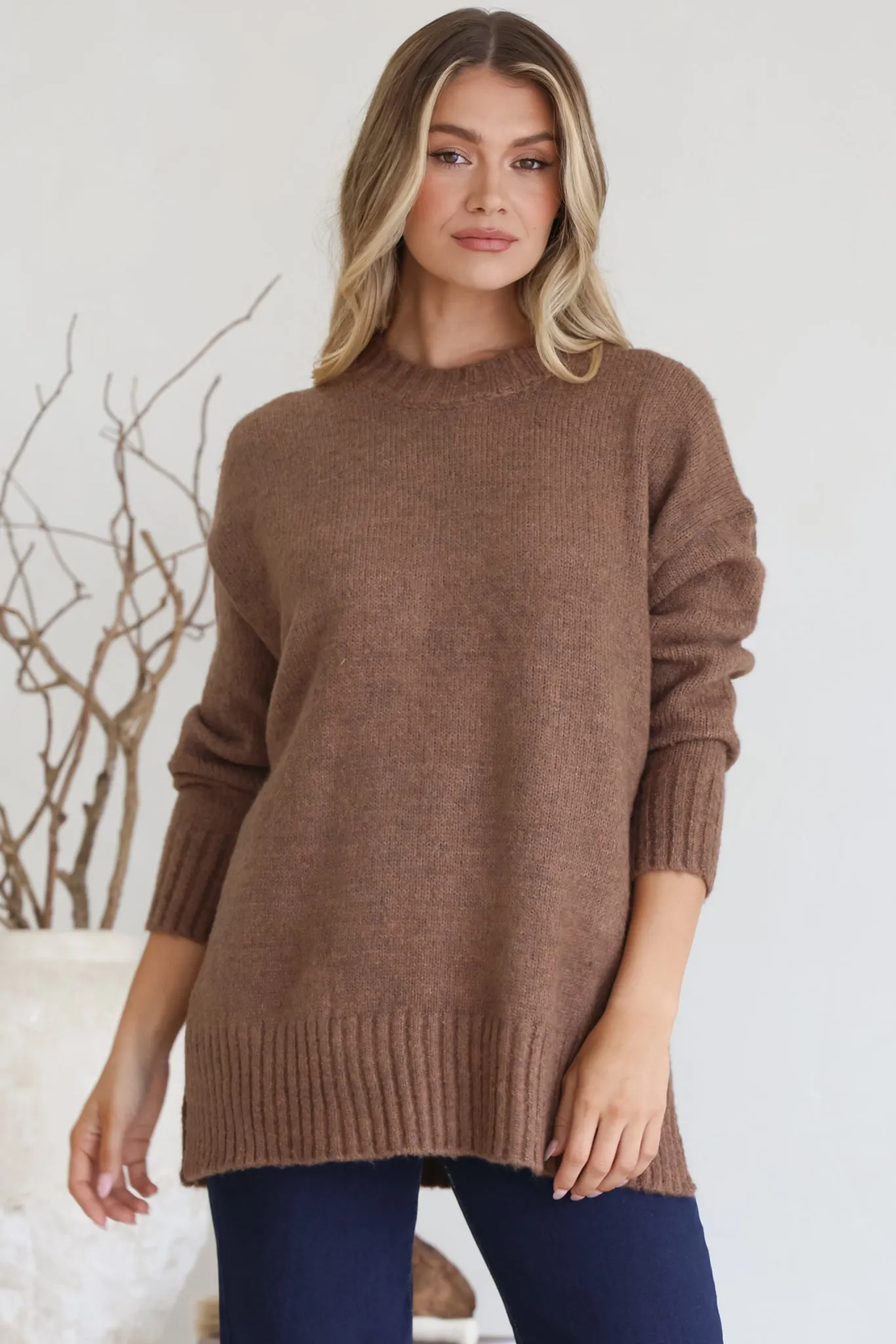 Sammy Jumper - Crew Neck Ribbed Shark Bite Hemline Jumper in Brown sold by Salty Crush product image thumbnail 5