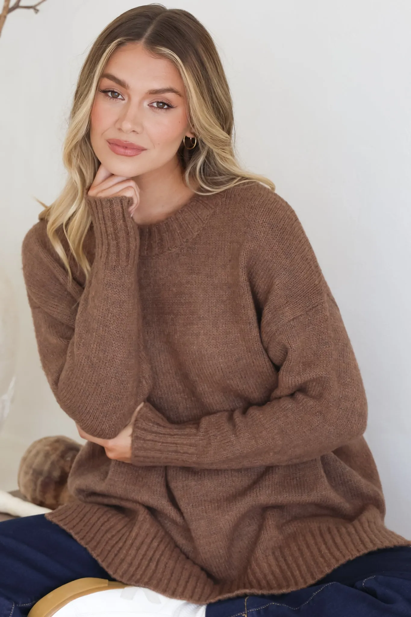Sammy Jumper - Crew Neck Ribbed Shark Bite Hemline Jumper in Brown sold by Salty Crush product image thumbnail 3