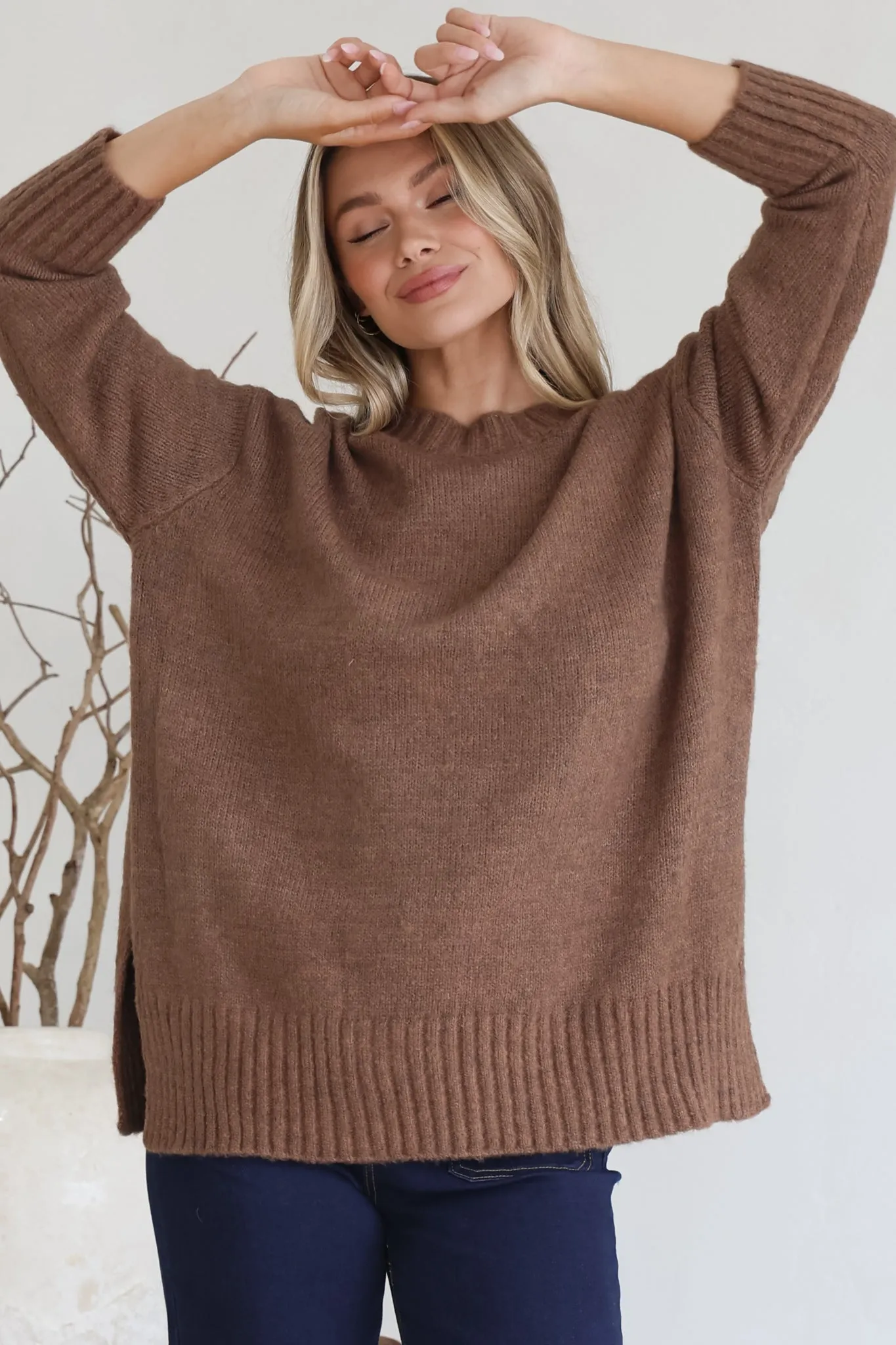 Sammy Jumper - Crew Neck Ribbed Shark Bite Hemline Jumper in Brown sold by Salty Crush product image thumbnail 4