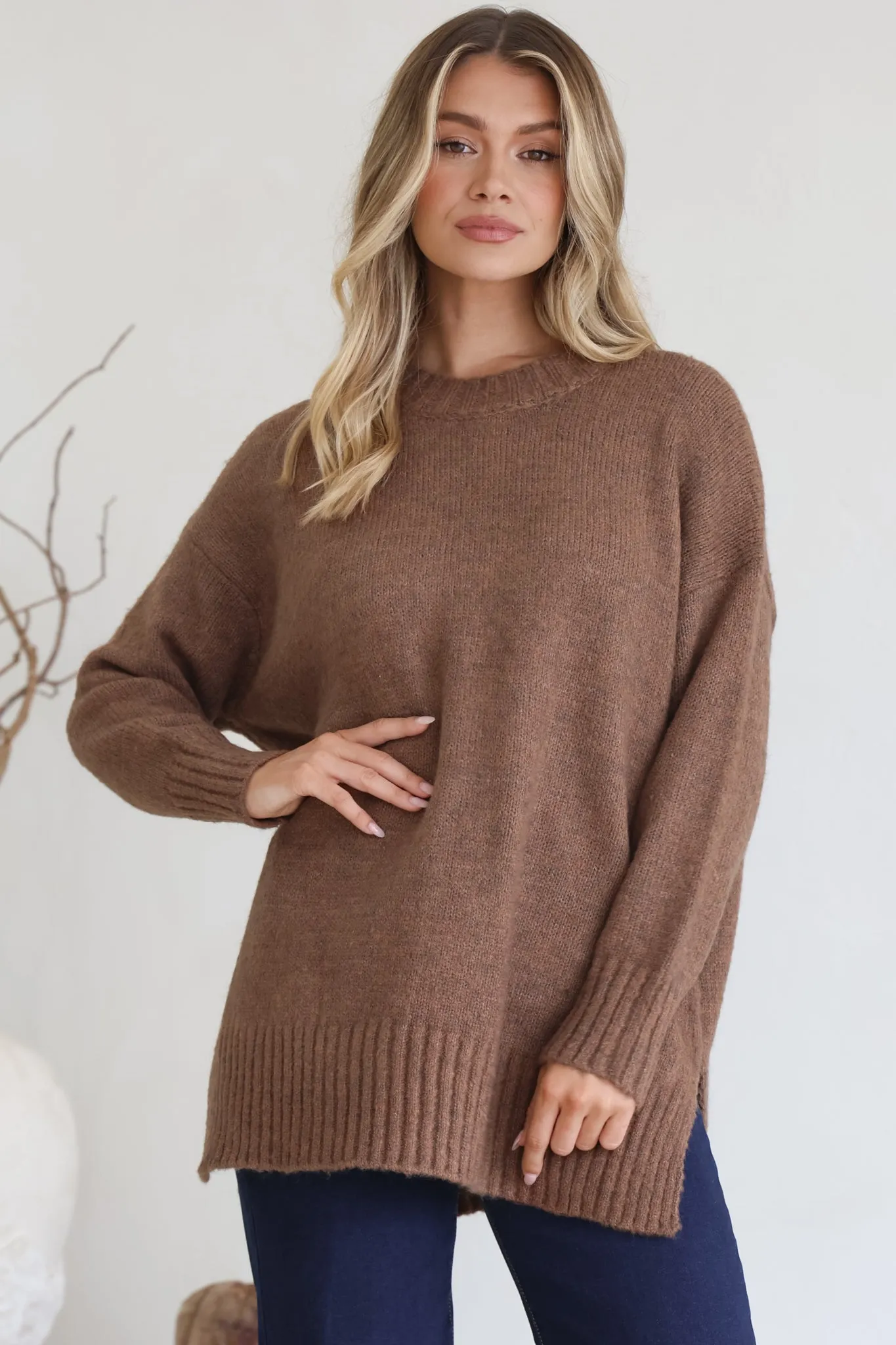 Sammy Jumper - Crew Neck Ribbed Shark Bite Hemline Jumper in Brown sold by Salty Crush product image thumbnail 2