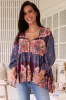 Chloe Top - Very Oversized Crochet Trim Neckline Smock Top in Laney Print sold by Salty Crush