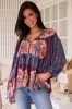 Chloe Top - Very Oversized Crochet Trim Neckline Smock Top in Laney Print sold by Salty Crush