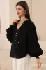 Violet Blouse - Frill Collar Button Down Balloon Sleeve Blouse In Black sold by Salty Crush