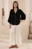 Violet Blouse - Frill Collar Button Down Balloon Sleeve Blouse In Black sold by Salty Crush