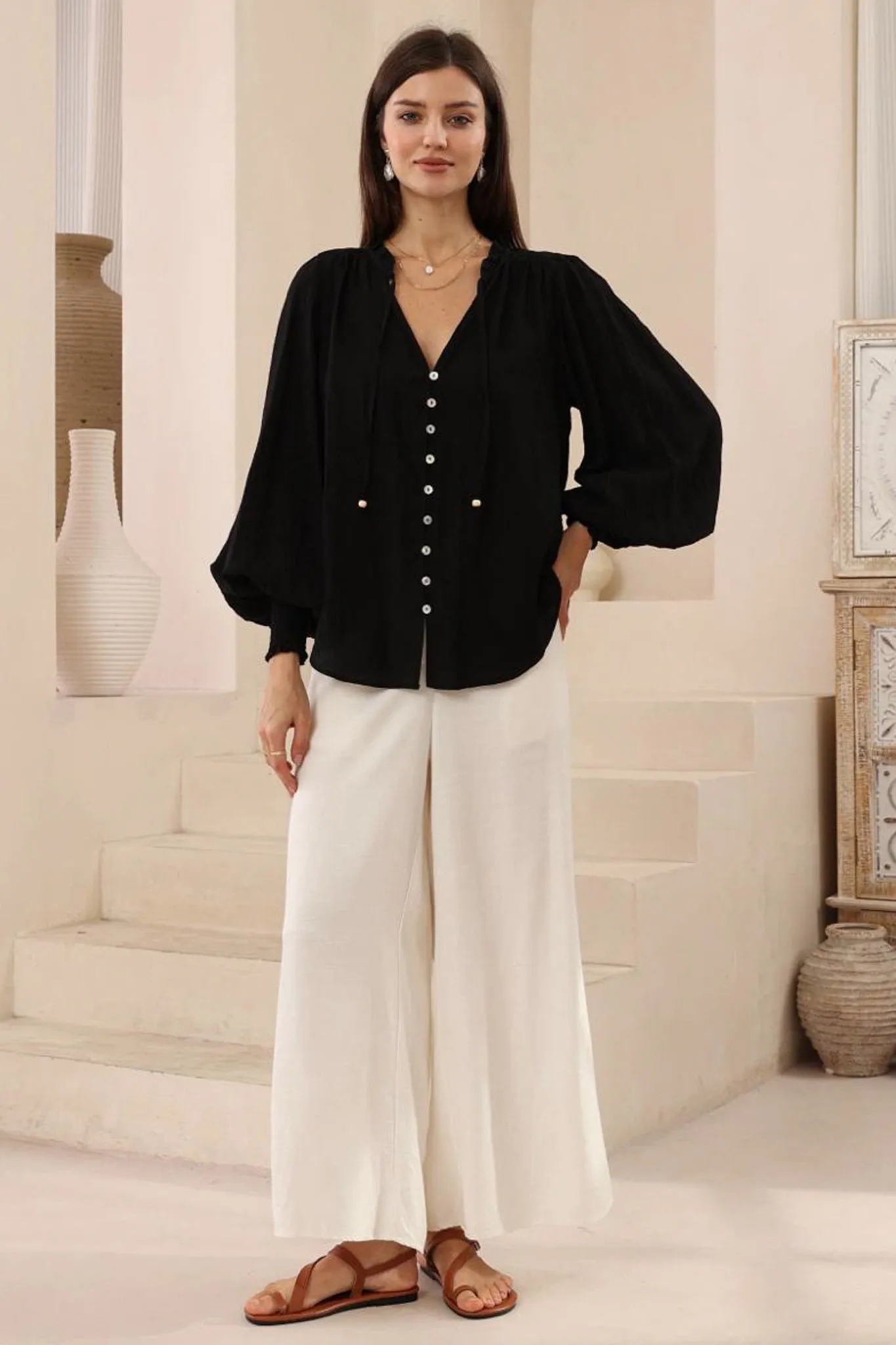 Violet Blouse - Frill Collar Button Down Balloon Sleeve Blouse In Black sold by Salty Crush product image thumbnail 3