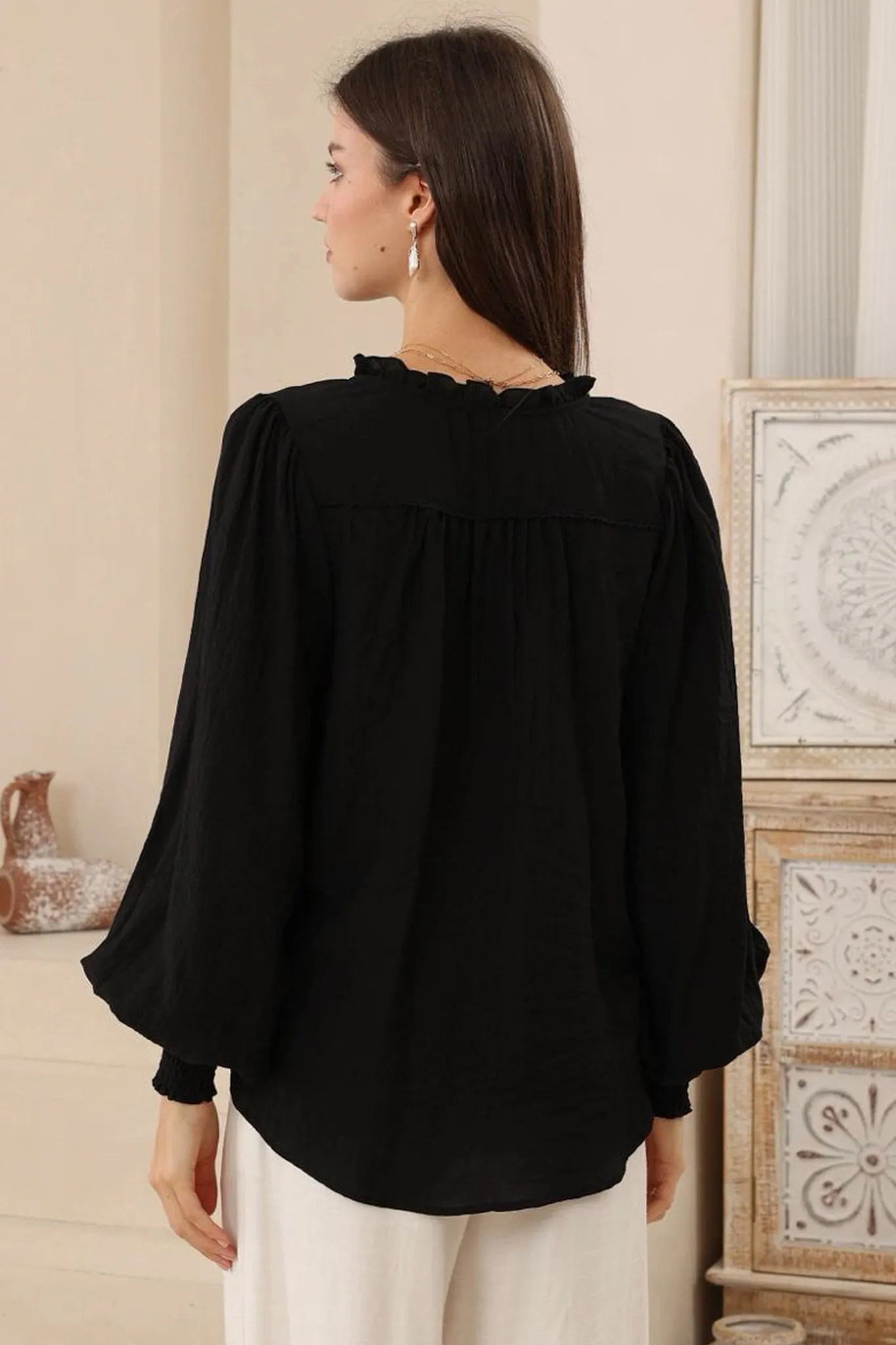 Violet Blouse - Frill Collar Button Down Balloon Sleeve Blouse In Black sold by Salty Crush product image thumbnail 5