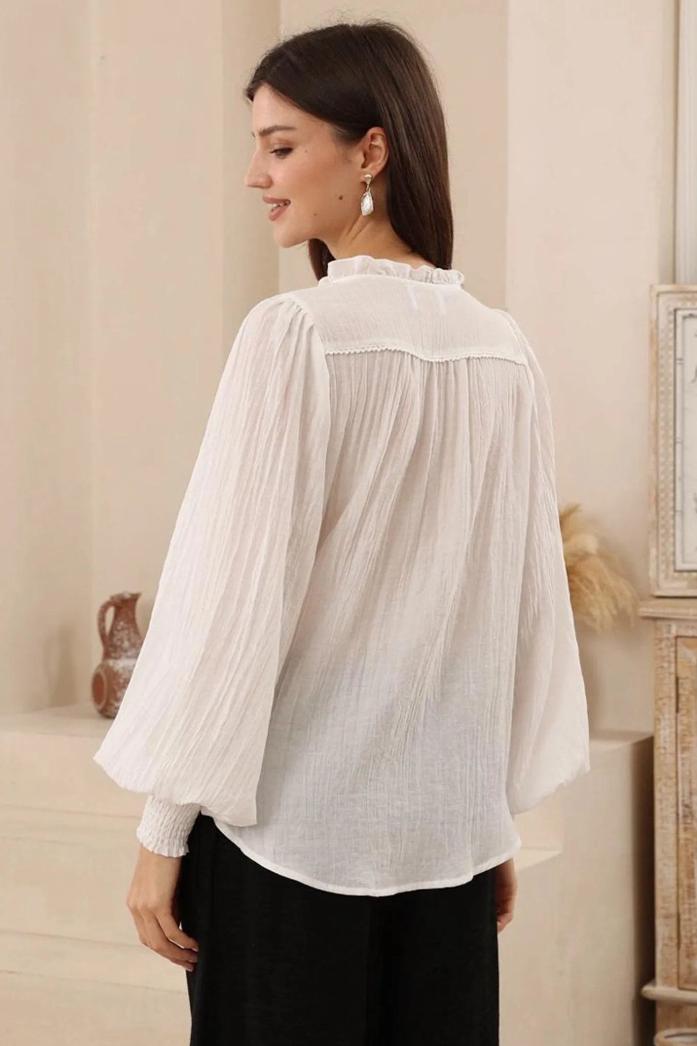 Violet Blouse - Frill Collar Button Down Balloon Sleeve Blouse In White sold by Salty Crush product image thumbnail 5