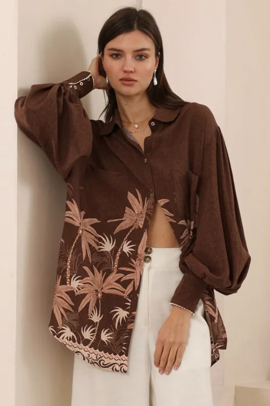Evana Blouse - Oversized Long Sleeve Button Down in Heidi Print sold by Salty Crush