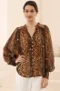 Violet Blouse - Frill Collar Button Down Balloon Sleeve Blouse In Riley Print sold by Salty Crush