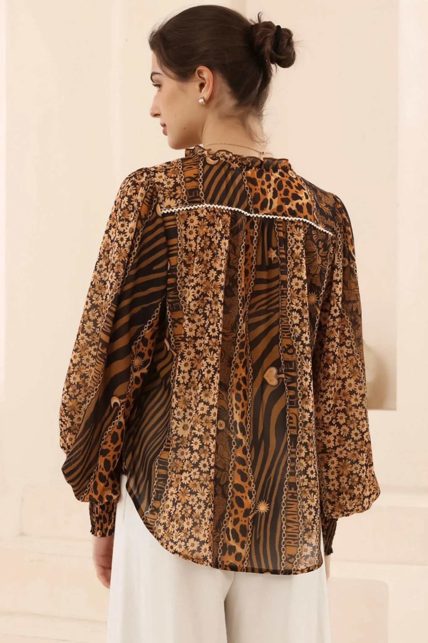 Violet Blouse - Frill Collar Button Down Balloon Sleeve Blouse In Riley Print sold by Salty Crush product image thumbnail 4