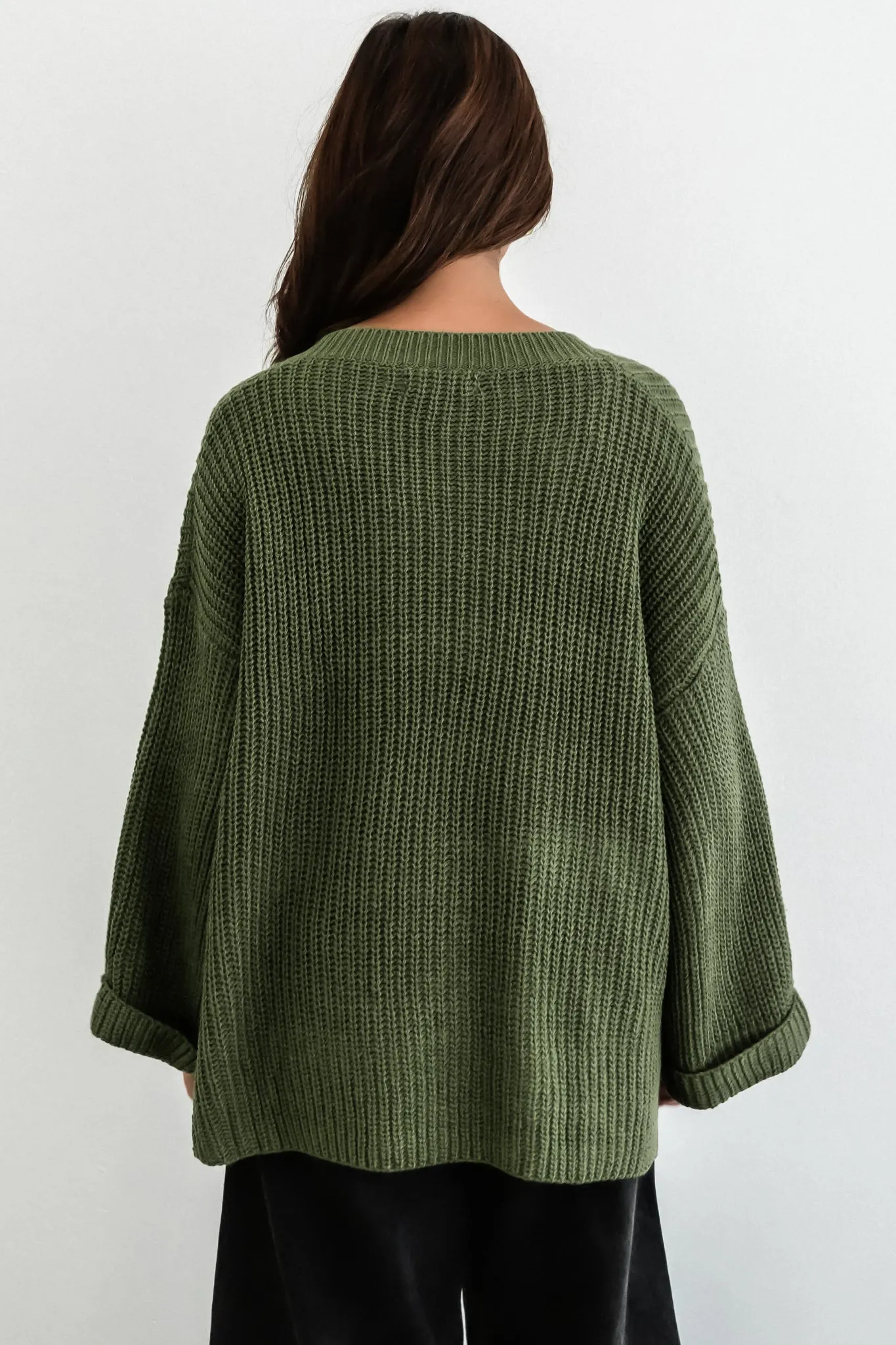 Casey Cardigan - Asymmetric Button Front Ribbed Cardigan in Olive sold by Salty Crush product image thumbnail 4