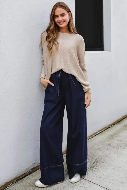 Stella Jeans - Elasticated Waist Wide Leg Jeans in Dark Denim sold by Salty Crush