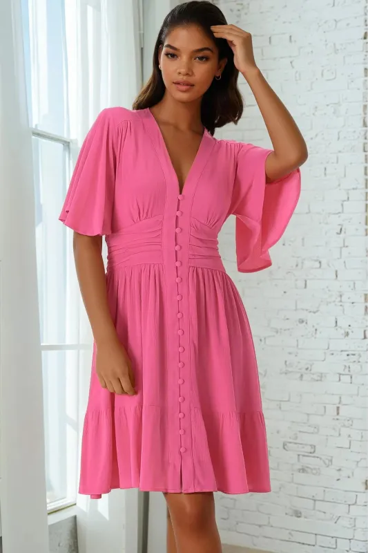 Gaia Mini Dress - Gathered Waist Detail Dress with Cape Sleeves sold by Salty Crush